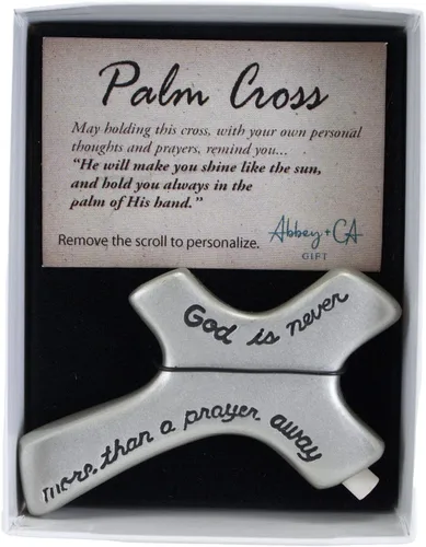 Vista 4 de Cruz de palma de metal plateado a oración, cruz de mano para comodidad y oración, 2 3/4 pulgadas, por Cathedral Art