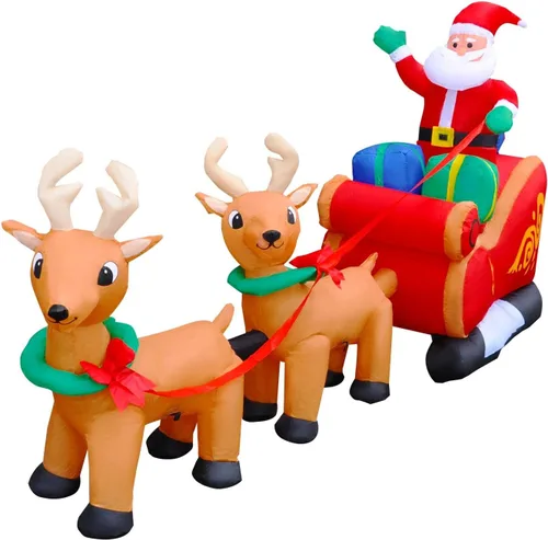 Vista 4 de SEASONBLOW Reno Inflable de Navidad con LED de 8 Pies que Tira del Trineo Llevando a Papá Noel Decoración Navideña para Patio Césped Jardín Hogar