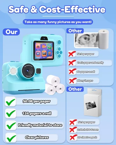 Vista 6 de Dylanto Cámara de niños con impresión instantánea, cámaras instantáneas de 1080P para niños que imprimen fotos, regalos de Navidad de cumpleaños
