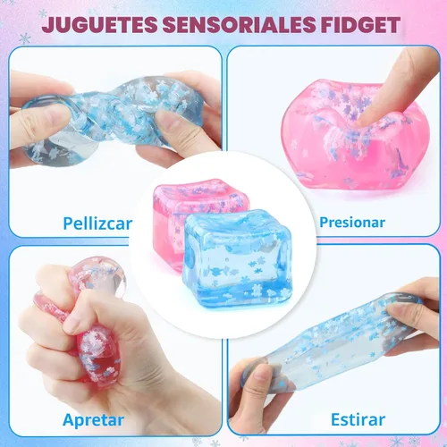 Vista 3 de Chridark Cubo de Hielo Juguete Fidget para Todas las Edades: Pack de 2 Juguetes Sensoriales Squishy Fidget, Bolas de Estrés Cuadradas, Premios