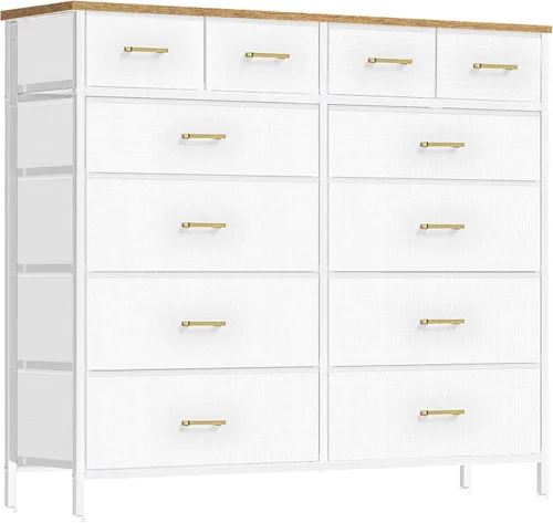 Vista 8 de VASICAR Cómoda grande para dormitorio con 12 cajones profundos, cómoda de tela alta, cómoda para armario, guardería, sala de estar, lavandería Negro