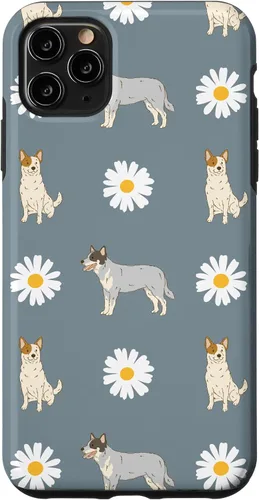 Vista 13 de Funda azul para iPhone 16 con diseño de perro Heeler y margarita azul polvoriento