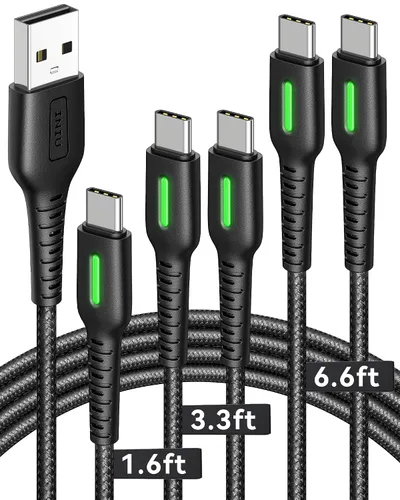 Vista 10 de INIU Cable USB a C, 3 paquetes [1.6 pies+3.3 pies+6.6 pies] 3.1A USB A a USB C, cable de carga rápida trenzado tipo C para iPhone 16 15 Pro Samsung