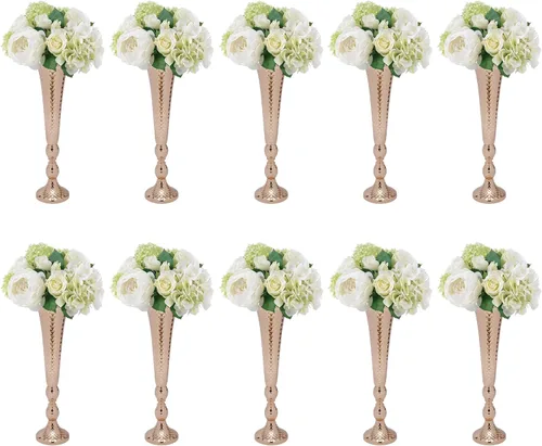 Vista 38 de Juego de 10 portavelas de metal dorado de 10.2 pulgadas de alto, florero, arreglo floral, candelabro, candelabro, portavelas para bodas, fiestas