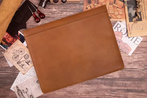 Vista 5 de Carpeta de piel auténtica para negocios, cartera de 3 anillas, carpeta de negocios con cremallera para hombres y mujeres, color marrón, Marrón