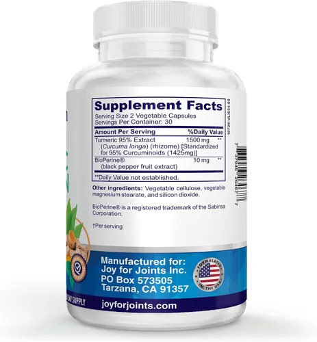 Vista 5 de Turmeric Curcumin Supplement 1500mg – 95% Curcuminoids with 10mg BioPerine Black Pepper – High Absorption Antioxidant Support – Made in USA – 60 Veg