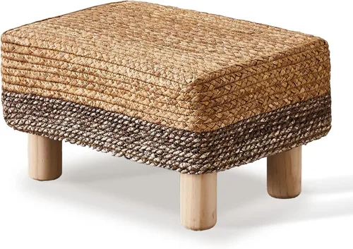 Vista 13 de Wimarsbon Reposapiés Otomán Rectangular de Hierba Marina Natural Reposapiés Pouf Otomanes con Patas de Madera Tejido a Mano Taburete Escalón