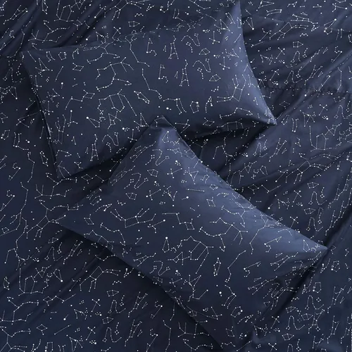 Vista 3 de Wake In Cloud - Juego de sábanas Constellation, juego de 4 piezas, espacio celestial, brujería estelar, galaxia astrológica, ropa de cama de Azul