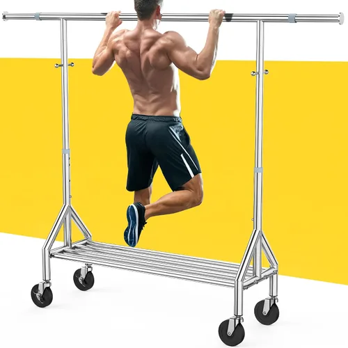 Vista 8 de Perchero de ropa de doble barra de acero inoxidable 100 % resistente, 860 libras, perchero ajustable para colgar ropa, armario independiente