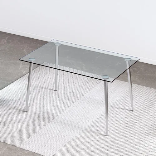 Vista 9 de Mesa de comedor rectangular moderna y minimalista de cristal para 4 y 6 personas con mesa de vidrio templado de 0.31 pulgadas y patas de metal