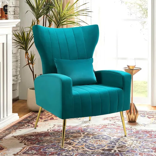 Vista 15 de Silla decorativa de terciopelo con respaldo abatible y cojín lumbar, sillón moderno para sala de estar/dormitorio, silla lateral de recepción
