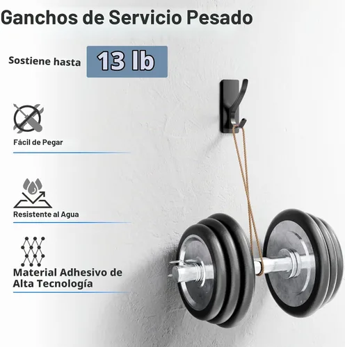 Vista 2 de Ganchos autoadhesivos para toallas: extra fuertes de 13 libras, gancho inoxidable para colgar lufa, toallas, abrigo, bata de baño, ducha, negro