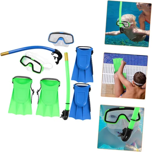 Vista 6 de UPKOCH Juego de equipo de esnórquel para niños, 2 piezas, popotes, aletas cortas para natación, diseño semiseco antivaho para niños y niñas