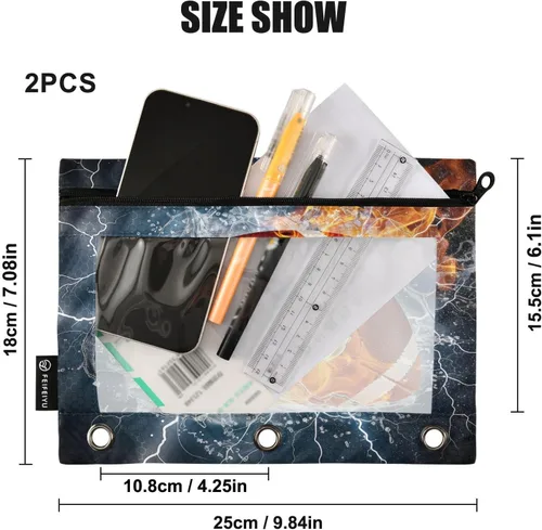 Vista 3 de Estuche para lápices para carpeta de 3 anillos de fútbol americano con cremallera, bolsas de cosméticos transparentes para oficina, universidad