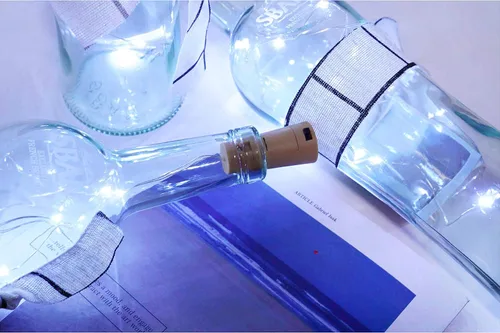 Vista 3 de Paquete de 20 10 luces LED de corcho para botella de vino, mini luces de alambre de cobre, luces estrelladas a pilas para bricolaje, Navidad