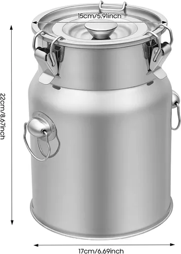 Vista 2 de Cubo de leche de acero inoxidable de 5 litros y 1.32 galones, cubo de vino con tapa sellada, resistente (5 l, sin grifo)