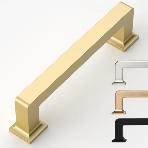 Vista 8 de 9BUILD Paquete de 6 pomos de latón cepillado de 1.2 pulgadas para gabinetes, pomos dorados para cajones, perillas cuadradas para gabinetes