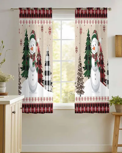 Vista 7 de Cortinas traslúcidas de Navidad de 39 pulgadas de largo, juego de 2 paneles de cortinas para cocina, dormitorio, sala de estar, puerta, pasillo