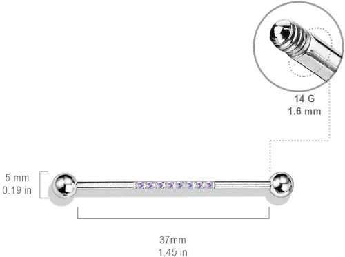 Vista 5 de Blue Palm Jewelry Barra industrial de acero quirúrgico 316L de calibre 2-14, 1.496in, 316L, con circonita cúbica forrada en barra de oro rosa IP