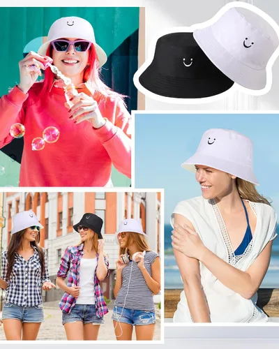 Vista 3 de Xtinmee 36 sombreros de pescador blancos y negros a granel para hombres y mujeres, unisex, para verano, viajes al aire libre, sombrero para el sol