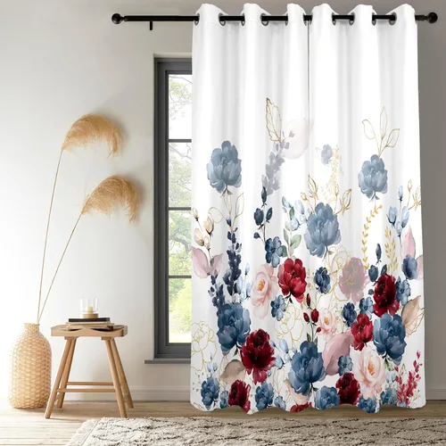 Vista 40 de Renaiss Pink Cherry Patels - Cortinas opacas con aislamiento térmico de flores de cerezo japonés, cortinas de ventana de dormitorio con estampado