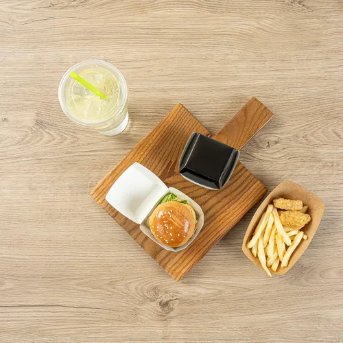 Vista 8 de Restaurantware Mini cajas de hamburguesas de 2.5 x 2.5 x 2 pulgadas, 100 recipientes de alimentos con tapa con bisagras, cajas desechables de papel