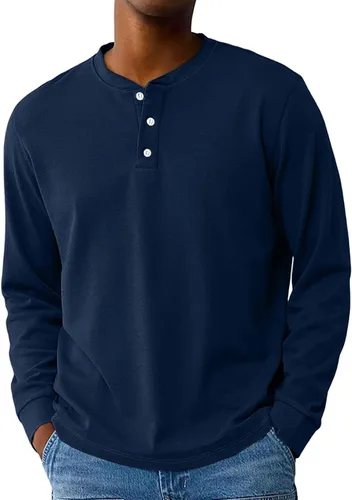Vista 24 de Camisas de verano para hombre, camiseta Henley de manga larga con botones, estilo casual, M-3XL
