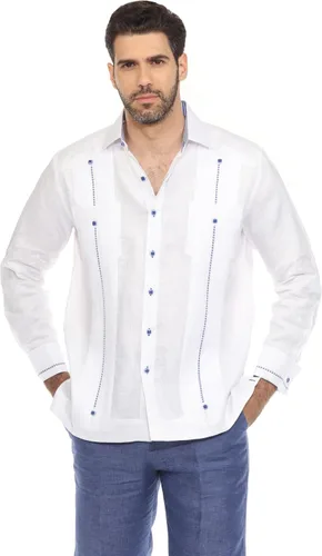 Vista 2 de Mojito Guayabera Camisa Chacabana 100% lino con contraste de manga larga y puño francés