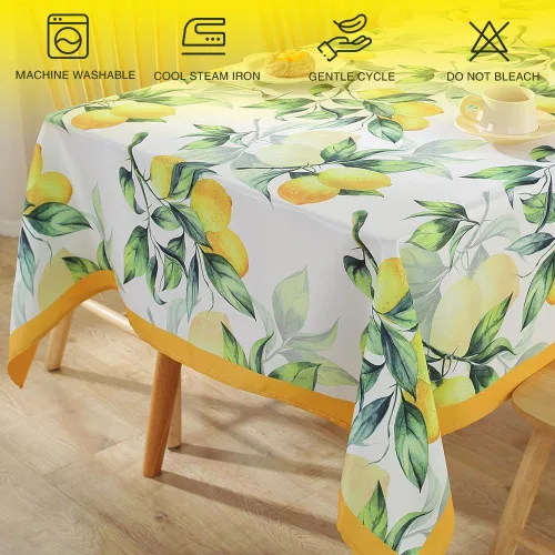 Vista 5 de MATIRUG Mantel de verano para mesa rectangular de 52 x 70 pulgadas, mantel floral de frutas de limón, tela francesa lavable a prueba de derrames
