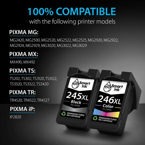Vista 2 de Smart Ink Cartucho de tinta remanufacturado de repuesto para Canon 245 245XL 246 246XL para usar con impresoras Pixma MG2522 MX490 TR4520 MX492