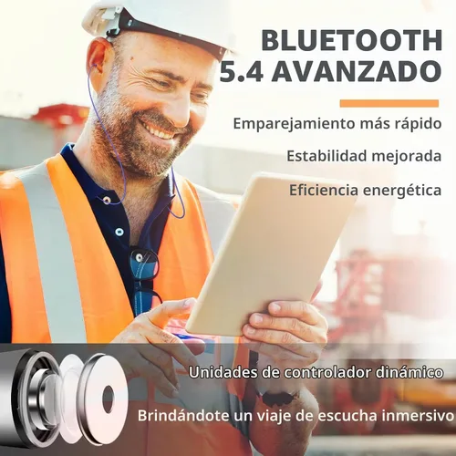 Vista 5 de Auriculares Bluetooth con reducción de ruido de 29 dB para el trabajo, auriculares inalámbricos con banda para el cuello con batería de 30 horas