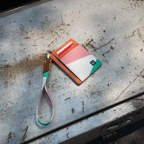 Vista 5 de Cartera delgada minimalista con bloqueo RFID, de cuero, con bolsillo frontal elástico, para mujer, Geometry, Minimalista