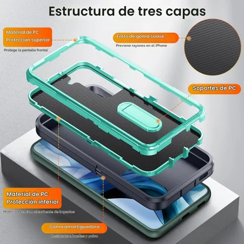 Vista 3 de BaHaHoues Funda con soporte integrado para Samsung Galaxy S22 5G de 6.1 pulgadas, a prueba de golpes, polvo y caídas, de grado militar