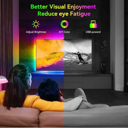 Vista 5 de Kit de tiras de luces LED, tira de luces LED RGB de 2 x 6.56 pies para retroiluminación LED de TV de 40 a 60 pulgadas, tira de luz que cambia
