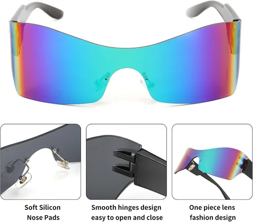 Vista 4 de FEISEDY Gafas de sol envolventes futuristas sin montura para mujeres y hombres con visera punk B2329