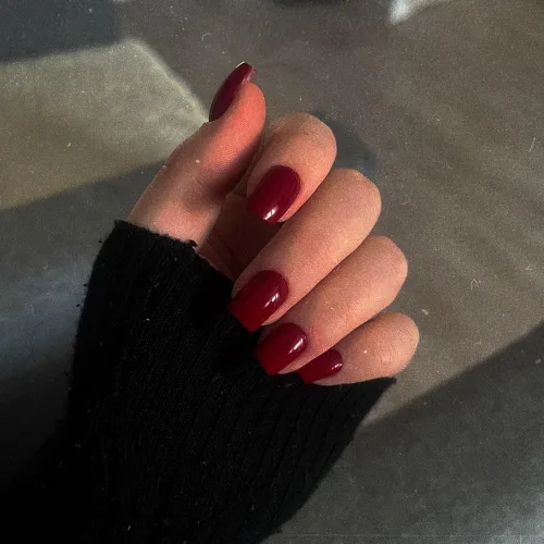 Vista 4 de Uñas postizas cortas a presión, color rojo vino, uñas postizas cortas cuadradas a presión, uñas acrílicas, uñas adhesivas para mujeres, uñas