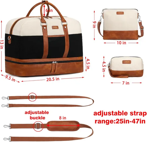 Vista 138 de IBFUN Bolsas de fin de semana para mujer, bolsa grande de lona para viaje, bolsa de viaje con compartimento para zapatos, 21 pulgadas, juego de 3