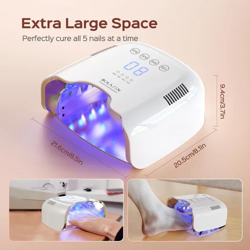 Vista 7 de BOLASEN Lámpara de uñas UV recargable inalámbrica - Luz UV para uñas de gel con reflector metálico y base de metal, secadora de uñas LED inalámbrica