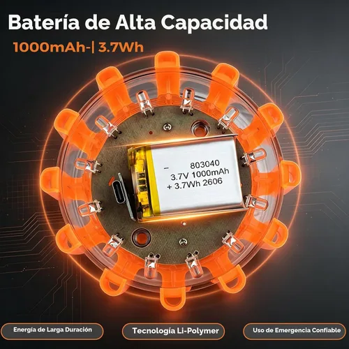 Vista 7 de Ecoangel - Luces de emergencia LED recargables USB-C para vehículos Paquete de 6 USB C de alta potencia
