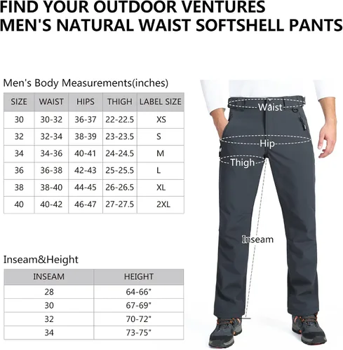Vista 6 de Outdoor Ventures Lite - Pantalones deportivos impermeables y resistentes al viento para hombre, con forro polar, para senderismo, esquí, nieve