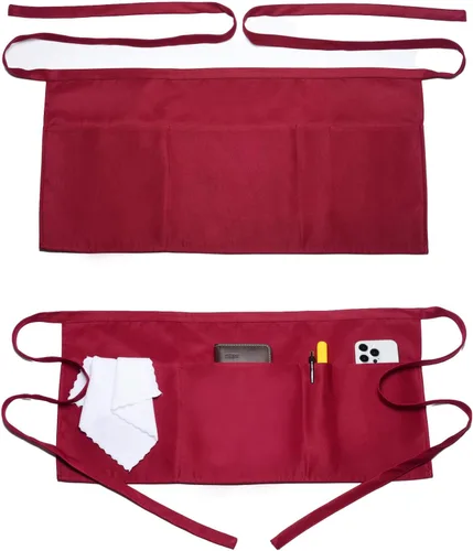 Vista 9 de 2 Pack Server Apron with 4 Pockets, Waitress Waiter Waist WaterDrop Resistant Short Aprons