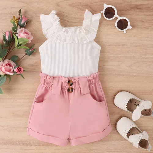 Vista 85 de TheFound Trajes de verano para niñas pequeñas, sin mangas, de punto acanalado, halter, pantalones cortos, ropa para recién nacidos, conjunto de 3