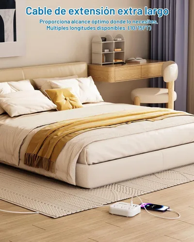 Vista 7 de Cable de extensión plano de 20 pies detrás de los muebles