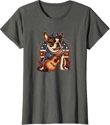 Vista 7 de Camiseta divertida de Bulldog francés con música country y roeo, Negro