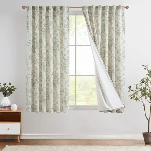 Vista 20 de Jinchan Cortinas de Mezcla de Lino con Estampado Floral para Sala de Estar, 84 Pulgadas de Largo, Cortinas con Bolsillo para Varilla y Tab Trasera
