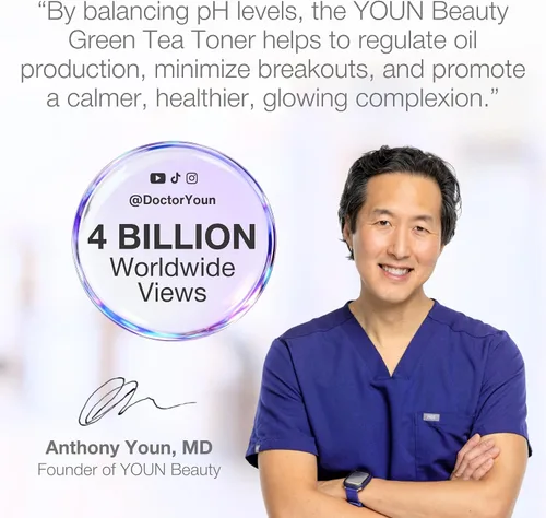 Vista 3 de YOUN Beauty Tónico de té verde en espray facial Tónico hidratante y equilibrante de pH sin alcohol, con té verde y extractos de manzanilla por