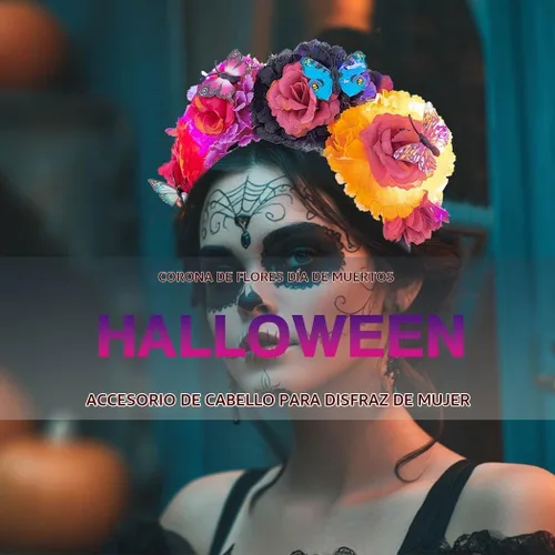 Vista 7 de Diadema de flores iluminada para mujer, accesorio para el día de los muertos, accesorios para el cabello de Halloween
