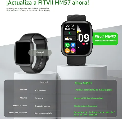 Vista 2 de FITVII Reloj Inteligente de Salud y Fitness (Responder/Realizar Llamadas), Reloj Inteligente con Monitoreo de Frecuencia Cardíaca y Presión Arterial