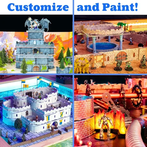 Vista 9 de Dirt Cheap Dungeons Baron Castle Set – Kit modular de 451 piezas de mega-fortaleza – 53 pies de paredes lineales para cuadrícula de 1 pulgada TTRPG
