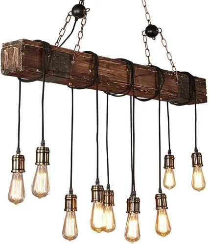 Vista 9 de Candelabros rústicos para comedor, altura ajustable, iluminación colgante de 8 luces, lámpara industrial de granja de 37.4 pulgadas, luces de isla